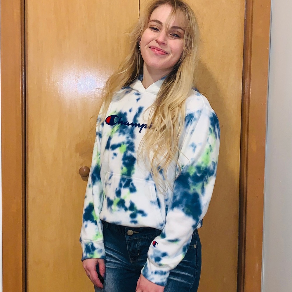 Champion Tie Dye Champion Logo Hoodie